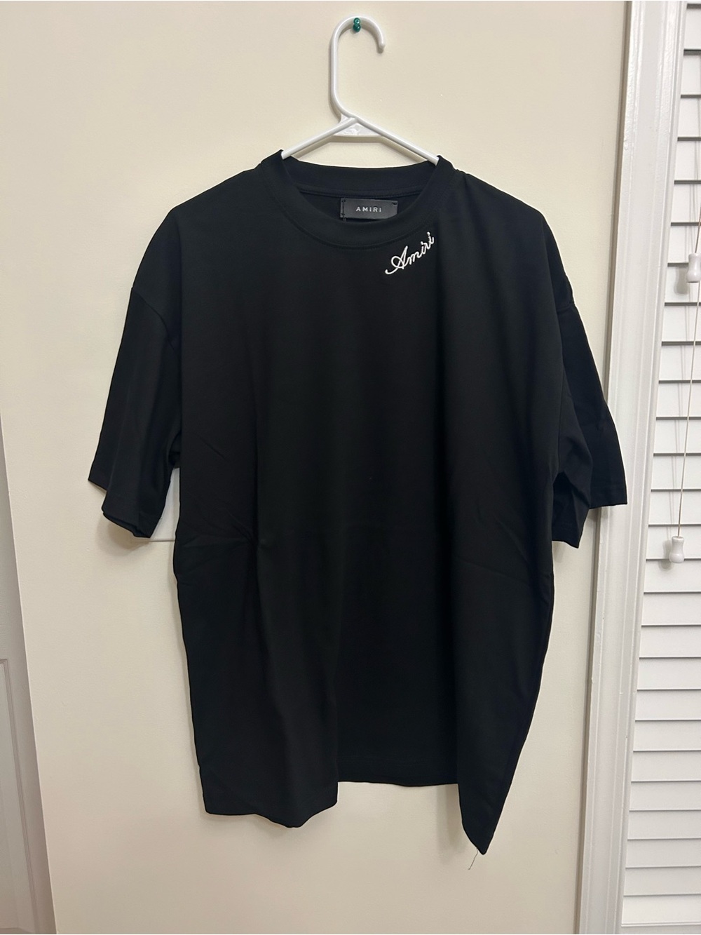 AMIRI Black Crewneck Tee with White Script Logo